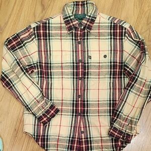 Lauren Ralph Lauren Cream Plaid Button-Down Shirt with Red & Green Accents
